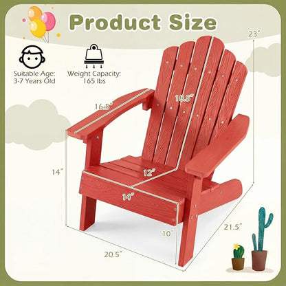 Giantex Kids Adirondack Chair, All-Weather HIPS Children's Outdoor Chair with Tilted High Backrest, Toddler Beach Chair for Garden Patio Backyard, Kids Lawn Chairs for Age 3-7 (4,Red)