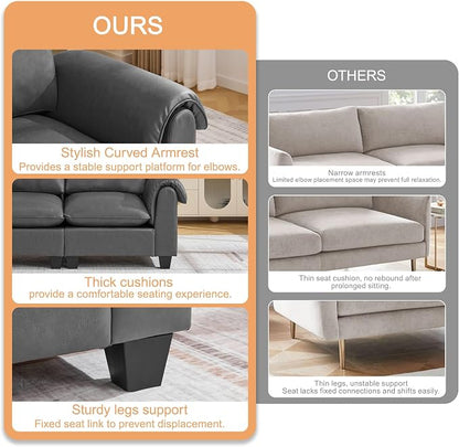 44.5" Faux Leather Single Sofa, Oversized Accent Chair with Curved Armrests, Cloud Modern Sofa Upholstered Deep Seat Reading Chair Armchair for Living Room, Bedroom，Grey