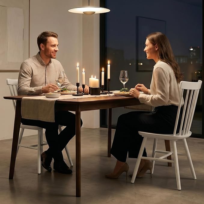 AreShark Windsor Dining Chairs, Farmhouse Wooden Dining Room Chairs, Solid Wood Kitchen Chairs with Spindle Back Set of 6, White