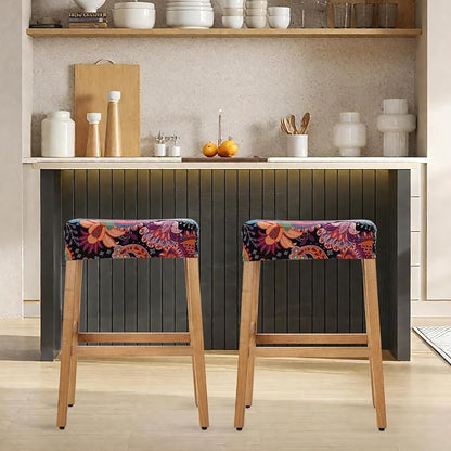 YISUN Stool Covers Rectangle - 2 Pack Stretch Waterproof Saddle Seat Cover Counter Bar Stools Bar Chairs Covers Kitchen Island Chairs Cushion Protector (2, F-Purple Green)