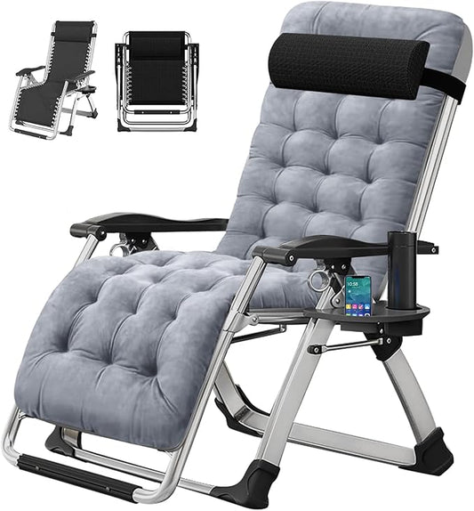 DoCred Zero Gravity Chair, Lawn Recliner, Reclining Patio Lounger Chair, Folding Portable Chaise with Detachable Soft Cushion, Cup Holder, Headrest