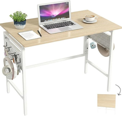 Hadulcet Folding Desk 40" Foldable Desk with Removable Pegboards | Easy Assembly Home Office Desk for Small Spaces, Study, and Apartment Living, Oak