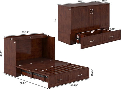 AFI, Southampton Murphy Bed Chest Full with 6" Mattress, Built-in USB Charger & Storage Drawer, Walnut