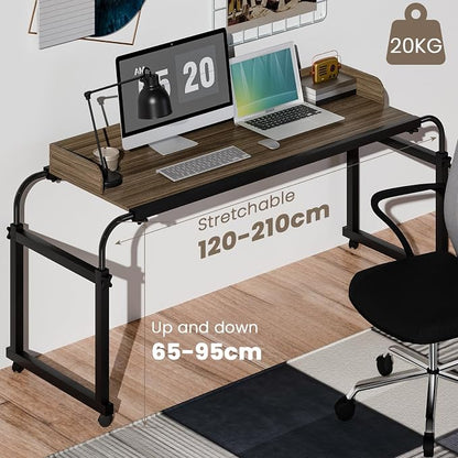 Overbed Table with Wheels, Queen Size Over Bed Desk with Adjustable Height & Length, Over The Bed Rolling Recliner Computer Desk, Mobile Laptop Cart for Bedroom, Living Room, Office, Hospital (47")