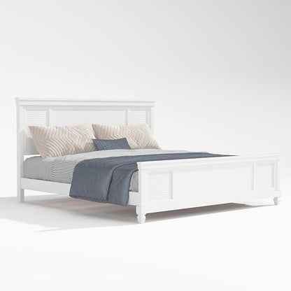 Merax King Size Bed Frame and Wood Headboard, Farmhouse White Platform Bed Frame with Sturdy Wooden Support Slats, No Box Spring Needed, Holds up to 800 Pounds, Noise-Free, Easy Assembly