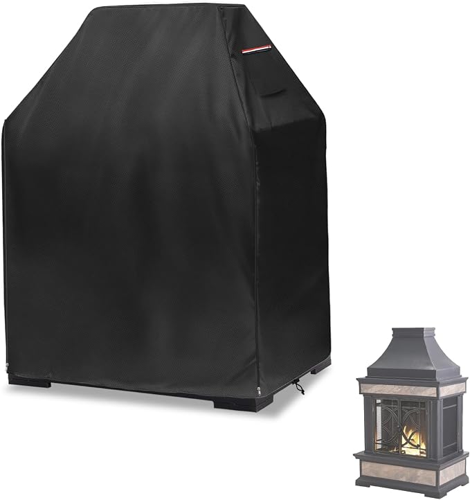 Outdoor Fireplace Cover, Heavy Duty 600D Waterproof Upright Patio Wood Burning Fireplaces Cover,36" L x 24" W x 57" H Black