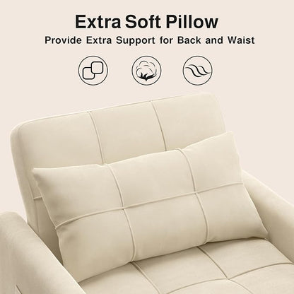 Ahomly Convertible Sofa Bed, 3-in-1 Multi-Functional Sleeper Chair Bed, Adjustable Backrest Recliner with Modern Linen Fabric for Living Room Bedroom Apartment Small Space, Beige