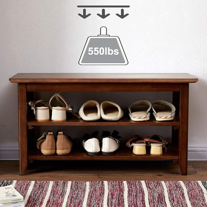 XKZG Shoe Rack Bench Wooden Shoe Storage Bench Rustic Solid Wood Entryway Bench (Brown,31.5")