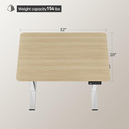 LongKe Electric Standing Desk Adjustable Height, 32x20 Inches Sit Stand up Desktop for Home Office, Ergonomic Rising Computer Table with Memory Preset, Yellow Beams