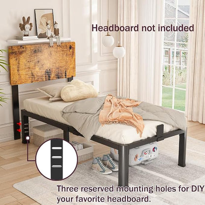Bilily Metal Bed Frame Twin Size,12 Inch Twin Bed Frame with Round Corner Legs,Heavy Duty Steel Slats Support Platform Bed,No Box Spring Needed Easy Assembly Noise-Free for Kids Room,Single Bed,Black