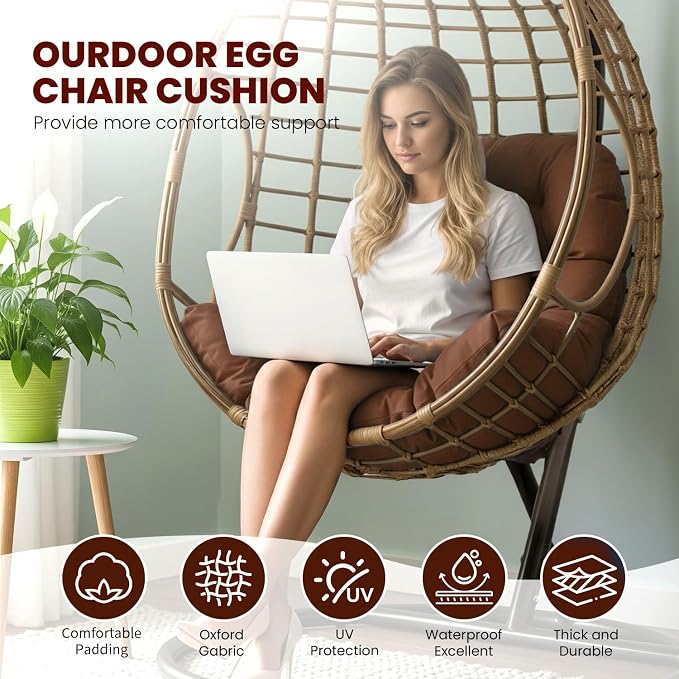 Egg Chair Cushion Replacement Outdoor Hanging Chair Cushion for Patio Furiture Hammock Swing Cushion 47x35x6 Inches (Brown)