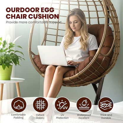 Egg Chair Cushion Replacement Outdoor Hanging Chair Cushion for Patio Furiture Hammock Swing Cushion 47x35x6 Inches (Brown)