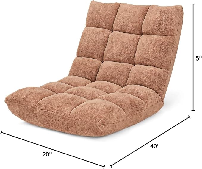14-Position Floor Sofa, Folding Gaming Sofa Chair, Comfy Cushions & Study Steel Frame, Angle Adjustable Sleeper Bed, Couch Recliner (Tan)