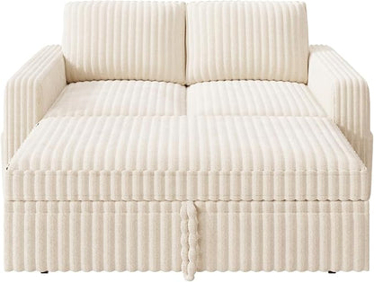 HONBAY Modular Pull Out Sofa Bed,Corduroy Loveseat, Couches for Living Room,Beige