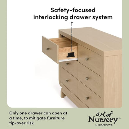 Storkcraft Santorini 6 Drawer Double Dresser (Driftwood) - GREENGUARD Gold Certified, Interlocking Drawer System, Dresser Drawer Organizer for Kids Bedroom
