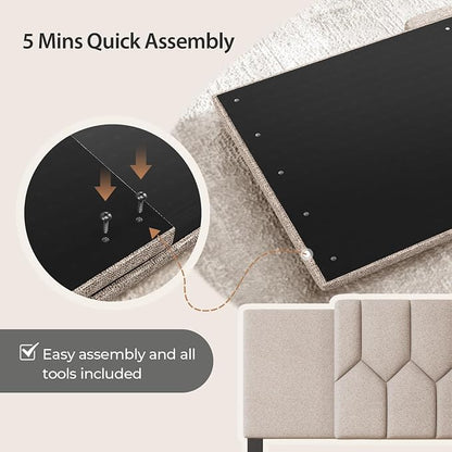 Upholstered Tufted Headboard, 3 in 1 Headboard for Full/Queen/King Size Bed, Height & Width Adjustable Head Board, Attach Frame, Study & Comfortable, Ideal for Bedroom, Dorm, Guest Room, Beige