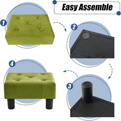 BRIAN & DANY Small Foot Stool, Velvet Foot Stools with Legs, Stable Small Footstool for Living Room, Olive Green