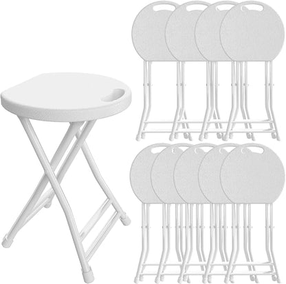 Folding Stool, 18 Inch Foldable Stool with Handle & Steel Frame, Pack of 10 Folding Bar Stools, 440lbs Sturdy Foldable Lightweight Metal Chair for Camping, Indoor and Outdoor, White