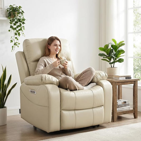 EONIX Power Zero Wall Hugger Power Recliner Chair for Small Space RV Living Room,Power Recliner with Massage and Heat, USB & USB-C Charging Ports, SXXY003992, Cream White