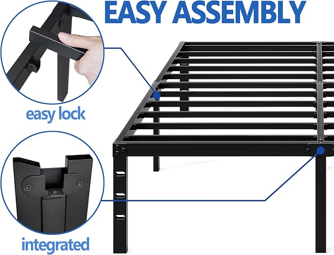 NEW JETO Metal Bed Frame,Queen Size Bed Frame with Storage Space,Heavy Duty Sturdy Mattress Foundation,Easy Assembly,No Box Spring Needed, Black,18 Inch,Queen