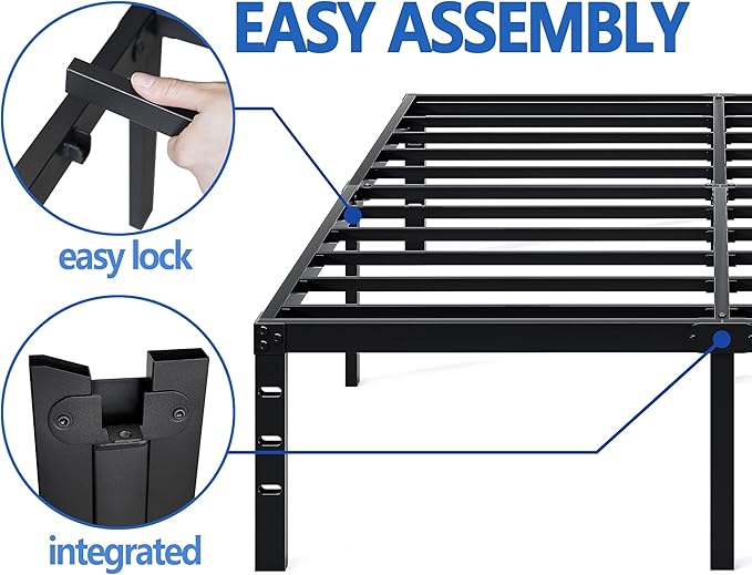 NEW JETO Metal Bed Frame,Queen Size Bed Frame with Storage Space,Heavy Duty Sturdy Mattress Foundation,Easy Assembly,No Box Spring Needed, Black,14 Inch,Queen