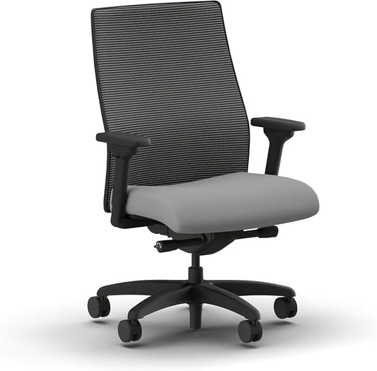 HON Ignition 2.0 Big and Tall Office Chair, 450lbs Weight Capacity, Extra Wide Seat, Tilt Recline, Swivel Wheels, Heavy Duty Office Chair, Comfortable for Long Hours, Black Frame, Ash