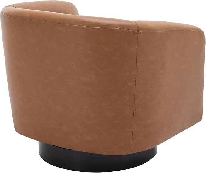 Faux Leather Swivel Barrel Accent Chairs Set of 2, Comfy Club Chair Upholstered Round Armchair for Lving Room, Brown