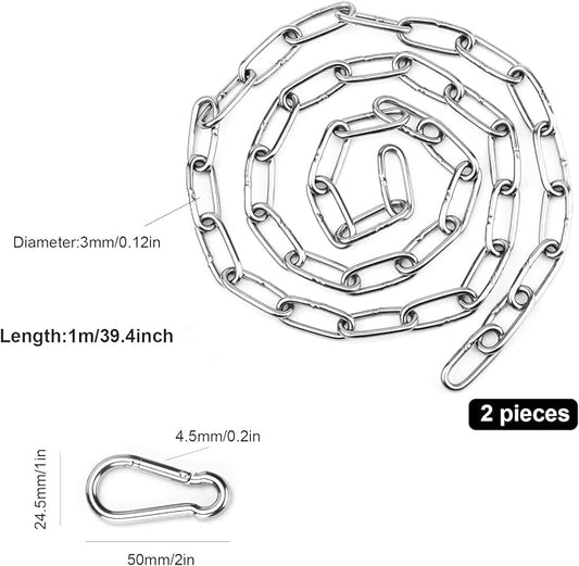 Hanging Swing Chair Chain Kit, 2 Set Stainless Steel Hardware Heavy Duty Porch Swing Hammock Chain Kit Hanging Hooks for Hammock, Rope, Tire, Tree Swings