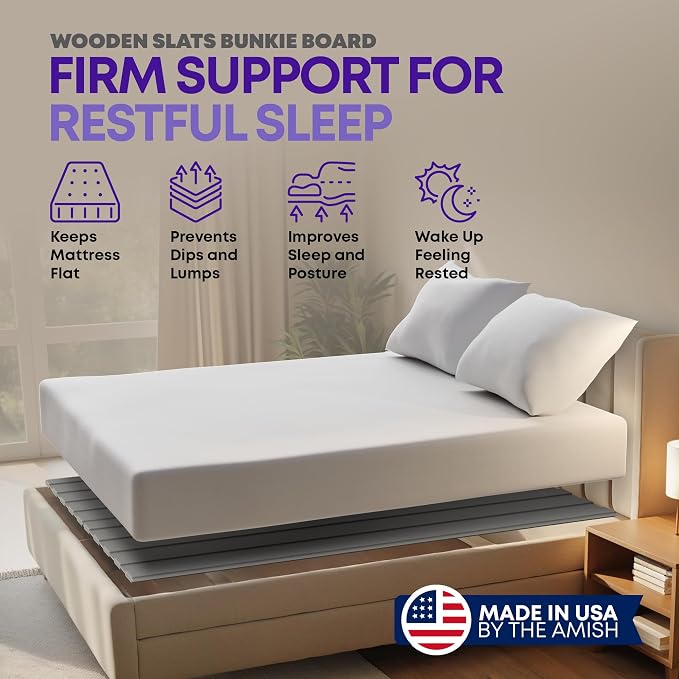 Greaton, Wooden Full Bed Slats for Support Under Mattress with Cover – Replacement Wood Slats for Full Size Bed Frame – Under Mattress Support Without Extra Height – 2.38-Inch Standard Width