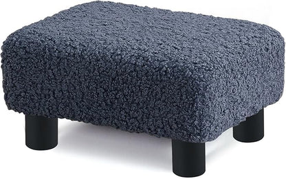BRIAN & DANY Small Foot Stool Ottoman, Footstool with Legs, Sherpa Foot Rest for Couch, Foot Stools Small for Living Room, Bedroom and Office, Blue