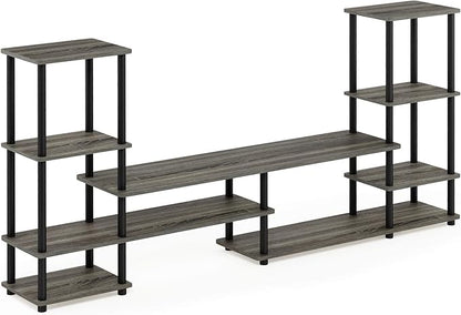 Furinno TURN-N-TUBE TV Stand, Wide Open Frame Entertainment Center with Open Shelves Storage, TV Console with Tall Side Shelves for TV up to 48 Inch, for Living Room, Bedroom, French Oak