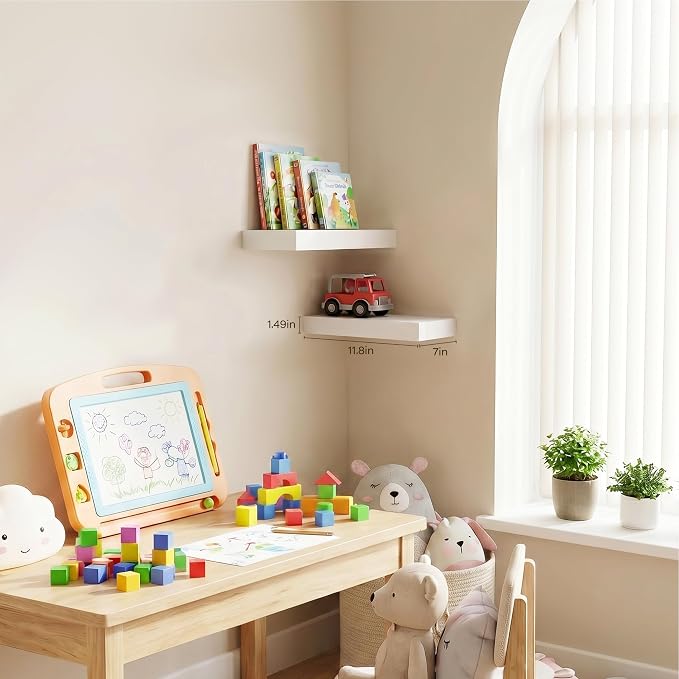 Floating Shelves Set of 2,11.8 Inches Small Wall Shelves for Living Room Bathroom Kitchen and Bedroom,White