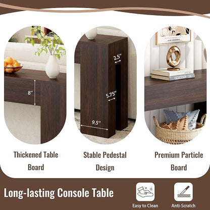 Epecoya Extra Long Sofa Console Table for Entryway Living Room, 79-Inch Farmhouse Wood Behind Couch Table, Rectangular Accent Console with Wooden Double Base for Hallway Foyer Entrance, Walnut Brown