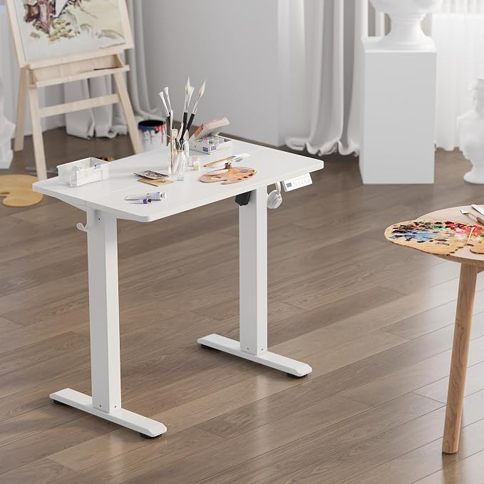 Claiks Electric Standing Desk, 32 x 19 Inch Small Height Adjustable Sit Stand Desk for Home Office, Computer Desk with Memory Presets, Cable Management & Headphone Hooks, 156 lbs Capacity, White