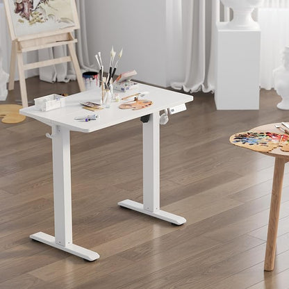 Claiks Electric Standing Desk, 35 x 20 Inch Small Height Adjustable Sit Stand Desk for Home Office, Computer Desk with Memory Presets, Cable Management & Headphone Hooks, 156 lbs Capacity, White