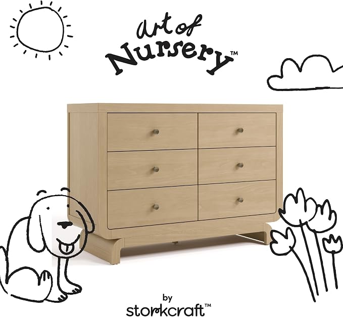 Storkcraft Santorini 6 Drawer Double Dresser (Driftwood) - GREENGUARD Gold Certified, Interlocking Drawer System, Dresser Drawer Organizer for Kids Bedroom