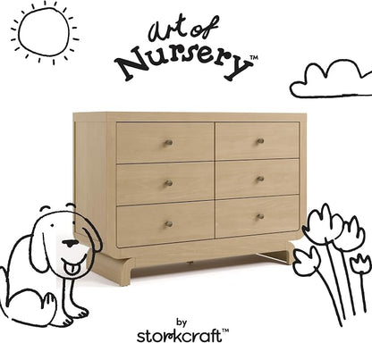 Storkcraft Santorini 6 Drawer Double Dresser (Driftwood) - GREENGUARD Gold Certified, Interlocking Drawer System, Dresser Drawer Organizer for Kids Bedroom