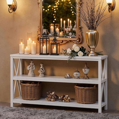 FATORRI Console Table for Entryway, Long Sofa Table with 3 Tier Shelves, Modern White Hallway Tables for Living Room (55 Inch, White Oak)