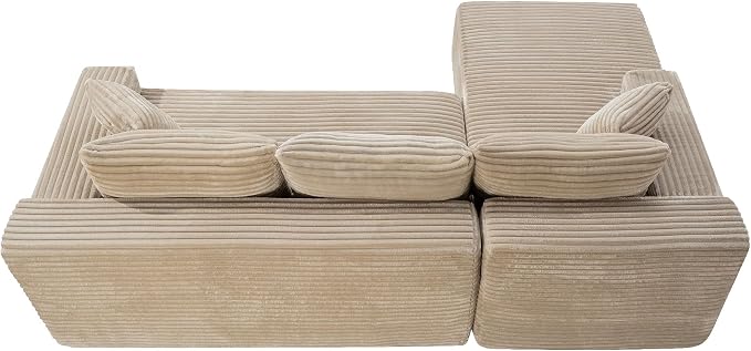 105-Inch L-Shaped Left Facing Corner Compressed Sofa Modular Sectional Boneless Cloud Sofa Floor Foam Couch with Chaise Lounge, Corduroy Corner Boneless Cloud Couch