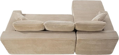 105-Inch L-Shaped Left Facing Corner Compressed Sofa Modular Sectional Boneless Cloud Sofa Floor Foam Couch with Chaise Lounge, Corduroy Corner Boneless Cloud Couch