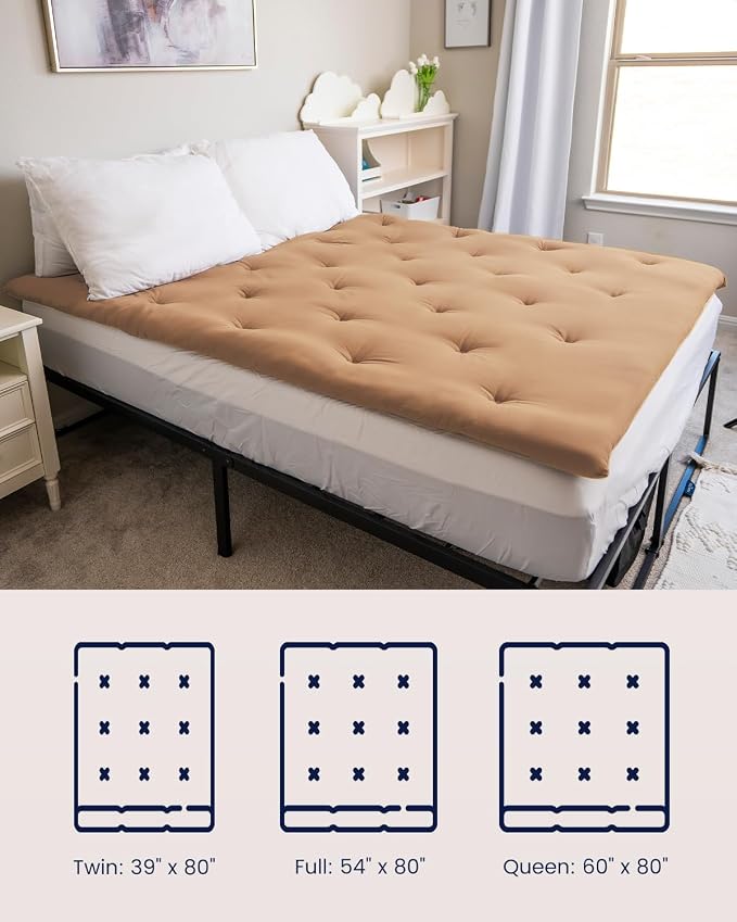 ZonLi Japanese Floor Futon Mattress Queen Size 80"x 60", 100% Cotton Cover 2.5'' Thicken Tatami Mattress, Foldable Sleeping Pad, Portable Dormitory Tatami Mat(Khaki)