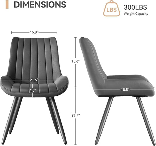 Mid Century Modern Dining Chairs Set of 6, Soft Cushion Upholstered Fabric Kitchen Chairs, Dark Grey