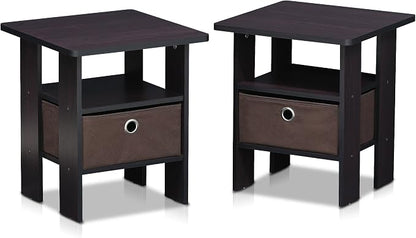 Furinno TIDUR Night Stand Set of 2, Nightstand with Storage, Dark Walnut | Open Shelf Design, Bedside Table, End Table, Side Table for Bedroom, Living Room