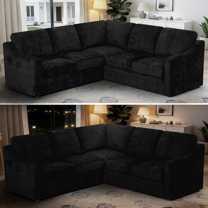 89" Chenille Sectional Sofa with High Density Sponge, Modern 5 Seats Corner Couch with Deep Seat, Comfy Modular L Shaped Couch with Comfortable Back Cushions for Living Room, Black
