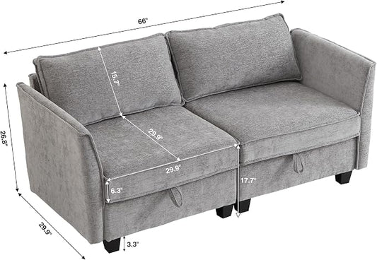 ORRD Small Modular Sectional Sofa, Loveseat Couch with Storage, 2 Seater Sofa Modular for Living Room, Office (Grey)