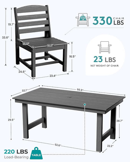 SERWALL Armless Outdoor Dining Chair Set of 2, All Weather Resistant,Gray