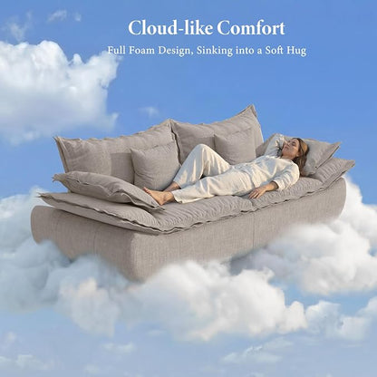 Vesgantti 86.6" Cloud Couches for Living Room, Cozy Chenille Boneless Couch with Curved Armrest, Modern Stylish Sailboat Sofa with Deep Seat, No Assembly Required, Light Grey