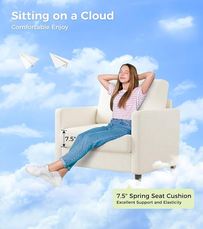Welzona Sofa Accent Chair, 33" Reading Chair for Bedroom, Tool-Free Setup Living Room Accent Chairs, Comfy Arm Chairs Living Room, All-Wood Reading Nook, Cream White