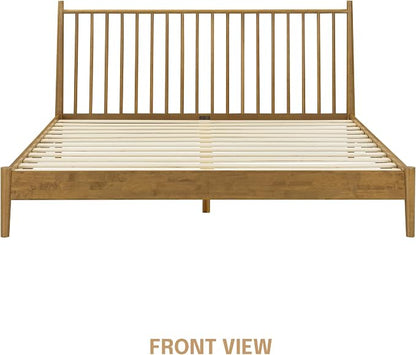 NTC Inno Wooden Bed Frame with Headboard, Solid Oak and Rubber Wood Foundation with Silent Slats and Wood Central Supports, 1000 Lb Capacity, Effortless Assembly, King - Teak Look