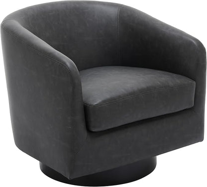 Swivel Barrel Accent Chair, Faux Leather Club Chair Upholstered Armchair for Living Room, Modern Arm Chair Small Single Sofa Bedroom Side Reading Seat - Black